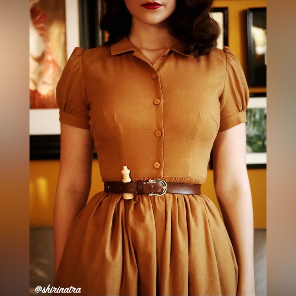 Judy Dress in Caramel Linen from Hearts and Found on Etsy